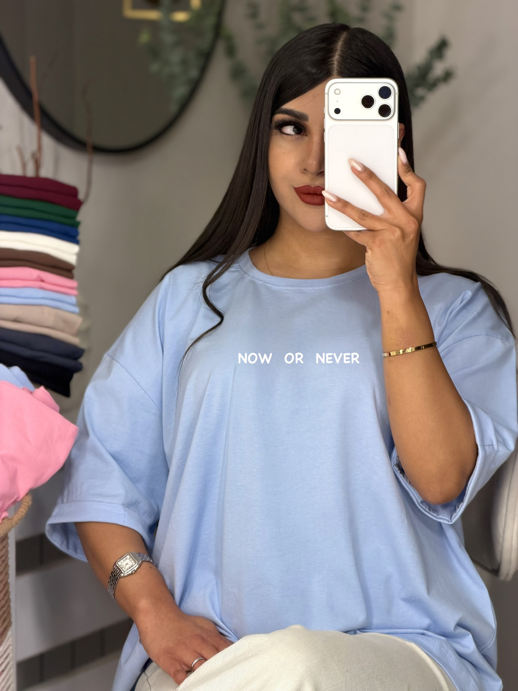 تیشرت باکسی آستین پاکتی NOT OR NEVER💌