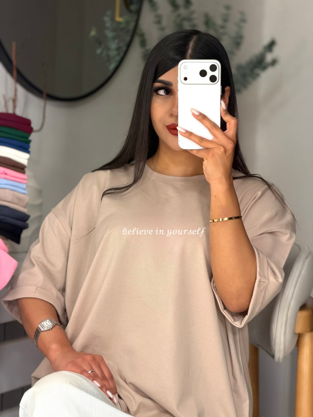 تیشرت باکسی آستین پاکتی 𝒷𝑒𝓁𝒾𝑒𝓋𝑒 𝒾𝓃 𝓎𝑜𝓊𝓇𝓈𝑒𝓁𝒻 💌
