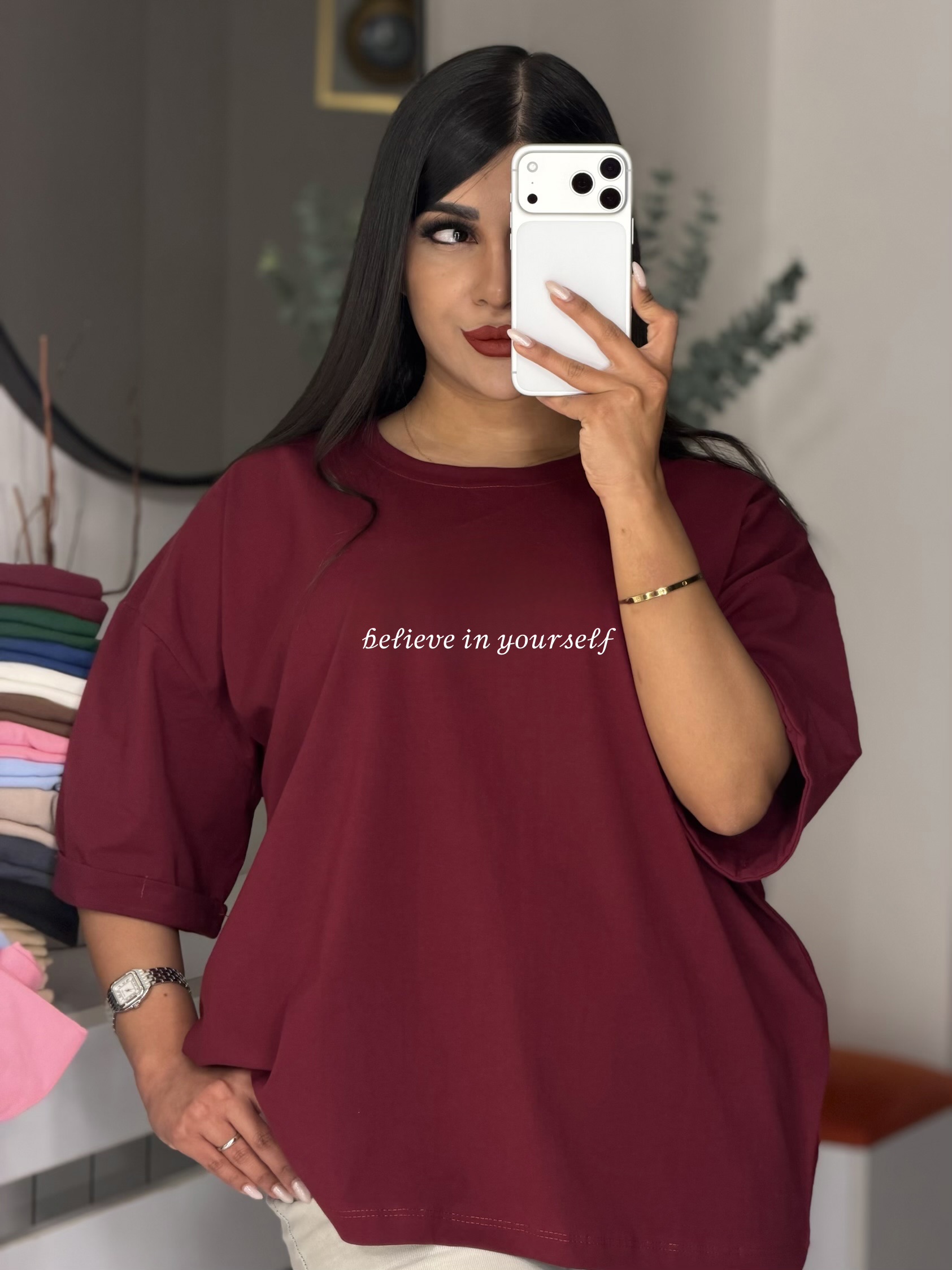 تیشرت باکسی آستین پاکتی 𝒷𝑒𝓁𝒾𝑒𝓋𝑒 𝒾𝓃 𝓎𝑜𝓊𝓇𝓈𝑒𝓁𝒻 💌