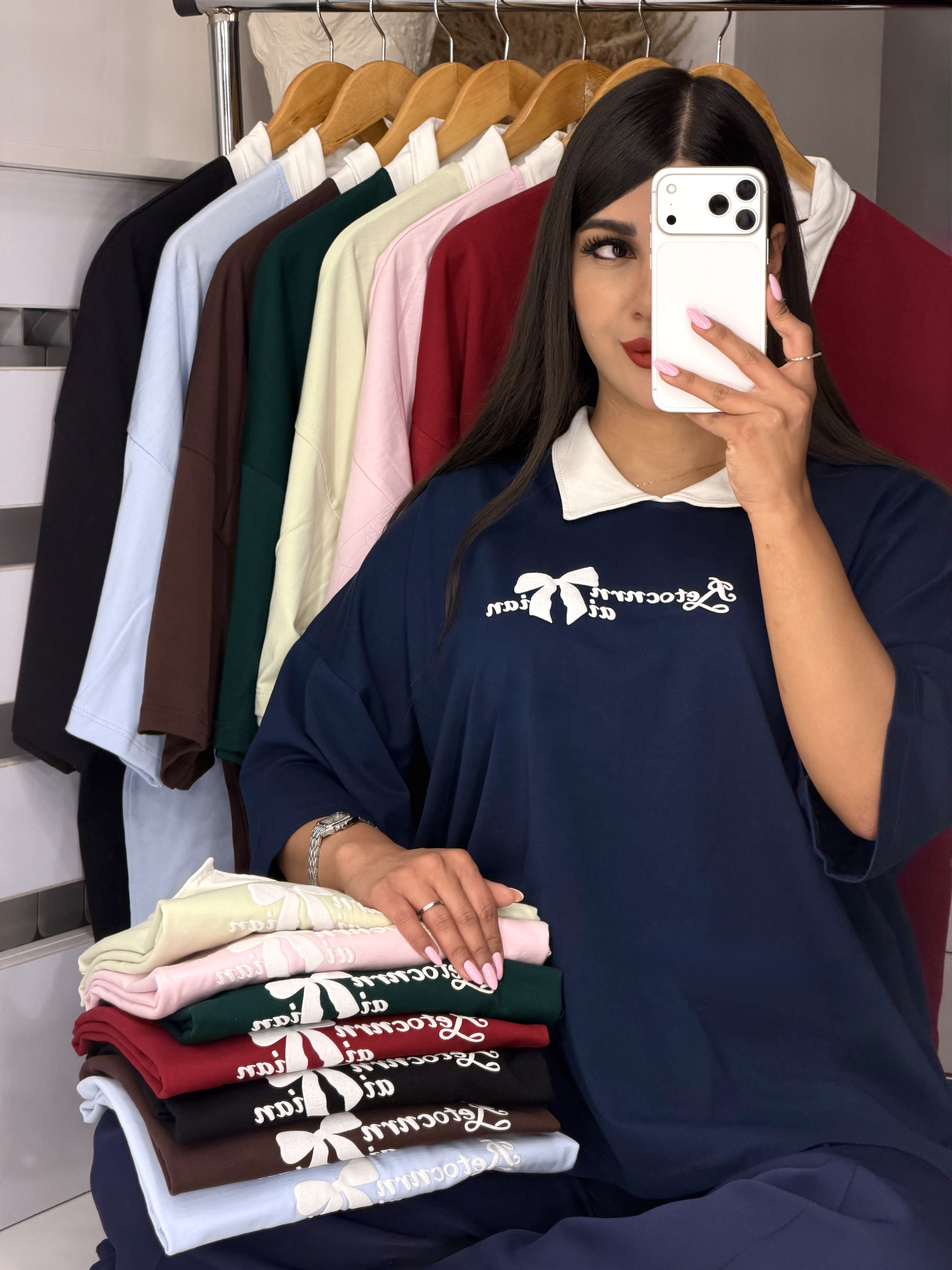 تیشرت باکسی یقه سفید🎀(پاپییون)🎀