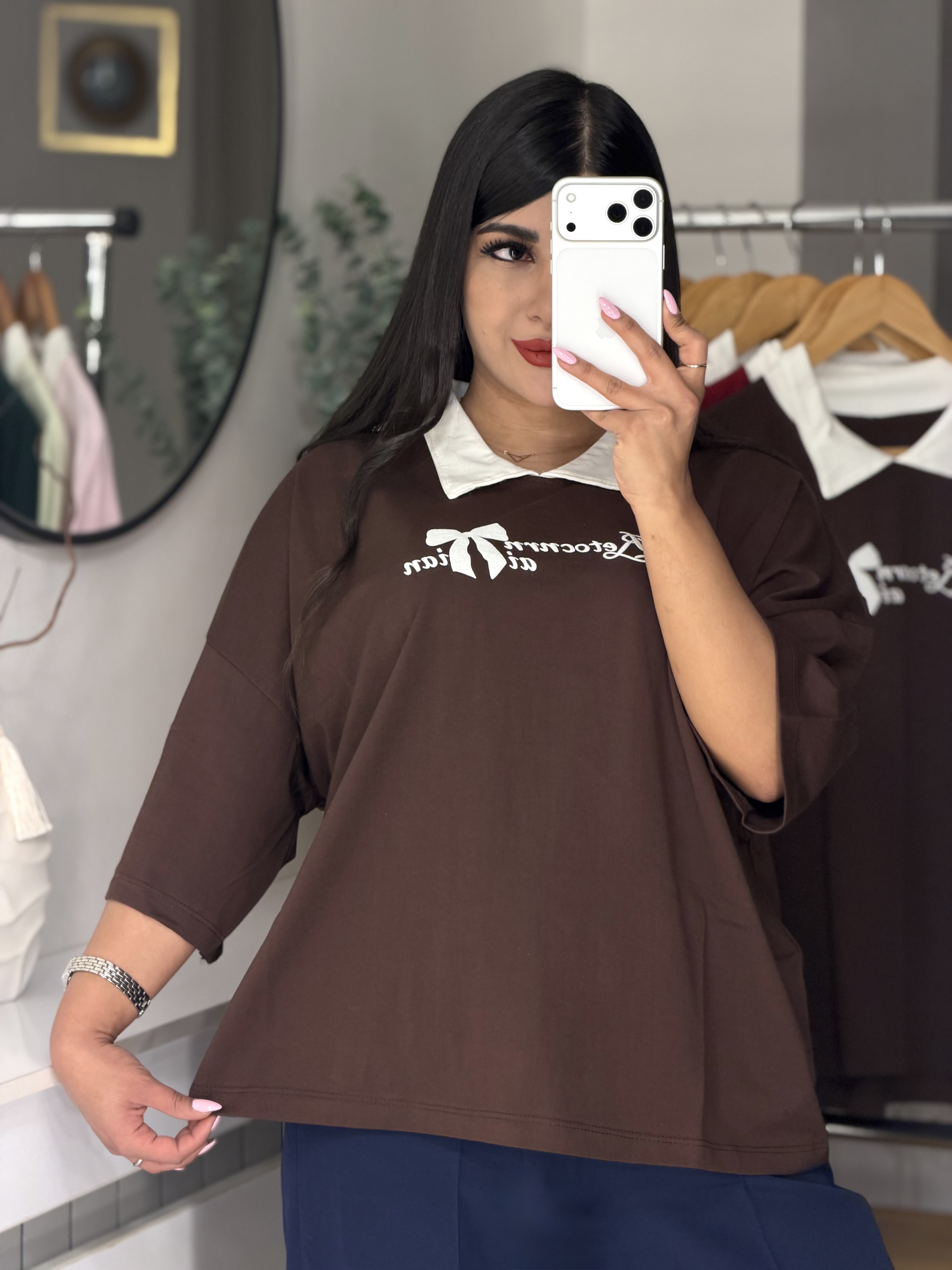 تیشرت باکسی یقه سفید🎀(پاپییون)🎀