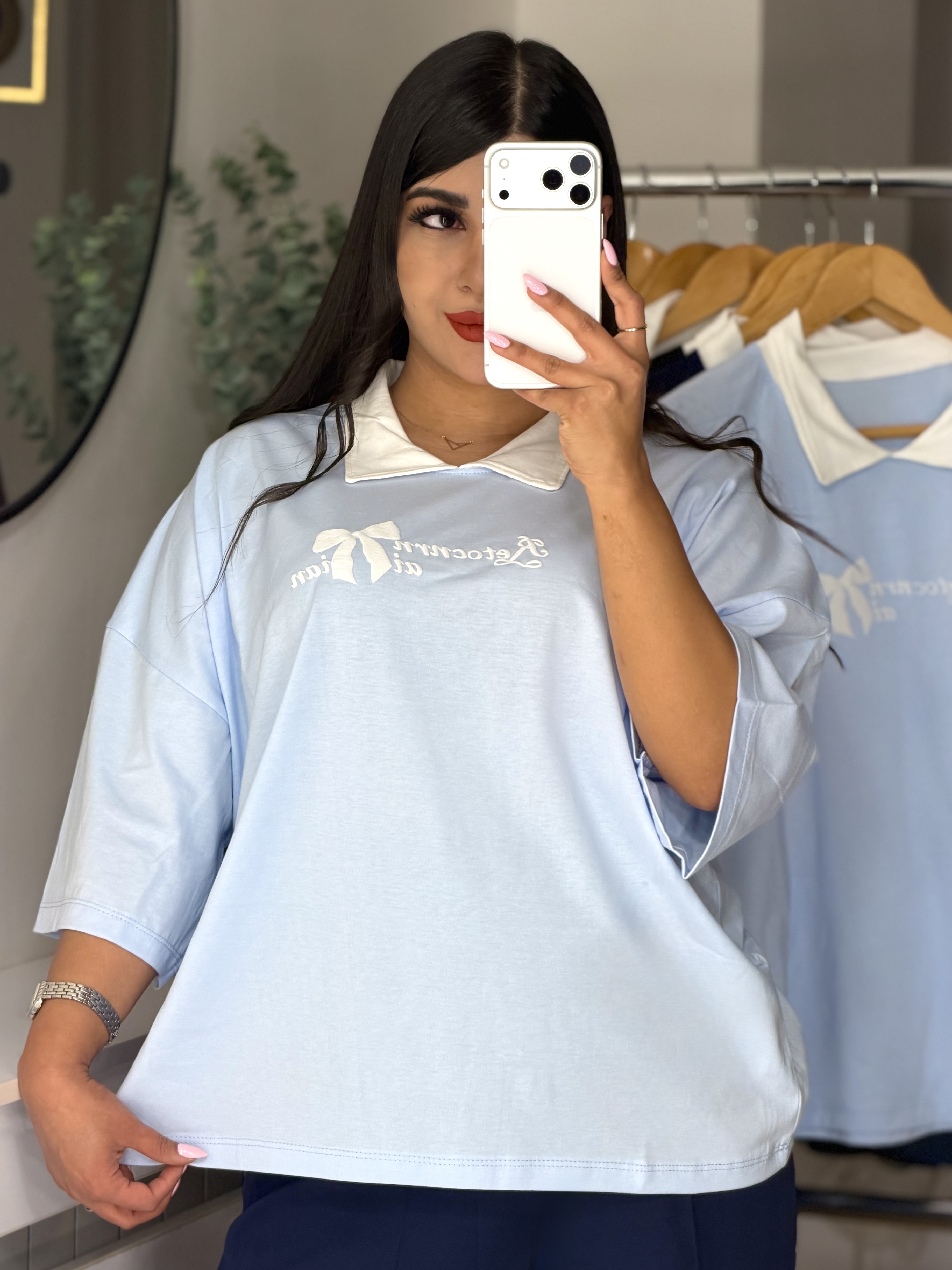 تیشرت باکسی یقه سفید🎀(پاپییون)🎀