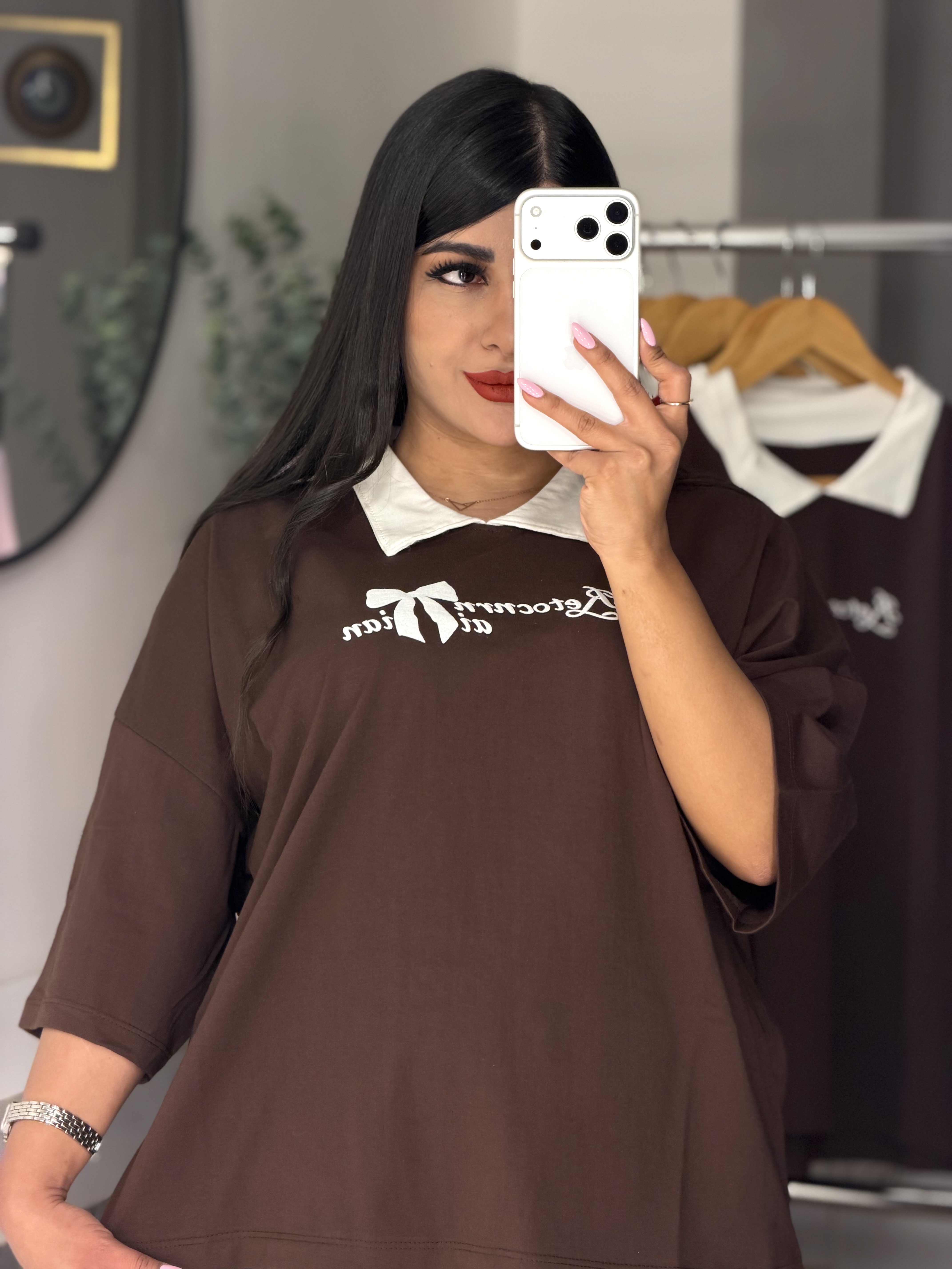 تیشرت باکسی یقه سفید🎀(پاپییون)🎀